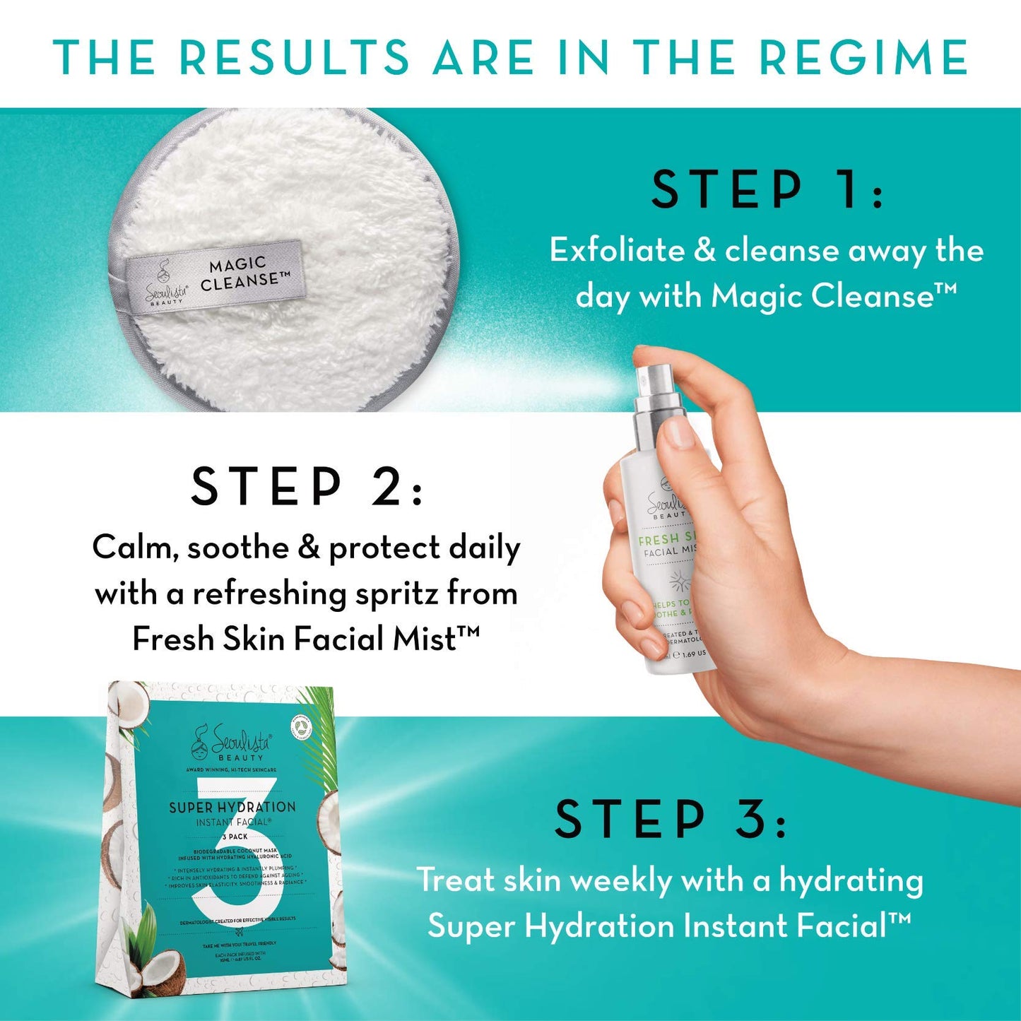 Seoulista Beauty Super Hydration Instant Facial – Hydrating Beauty Face Mask for Dry Skin - Infused with Hyaluronic Acid and Coconut – Dermatologist Created Korean Skin Care — Multi-Award Winning