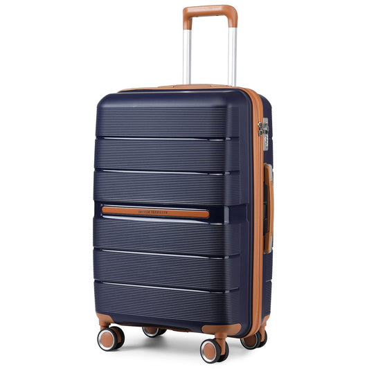 British Traveller Suitcase Check in Hold Luggage Lightweight PP Hard Shell Travel Trolley Suitcase with 4 Spinner Wheels TSA Lock (Navy, 76cm 92L)