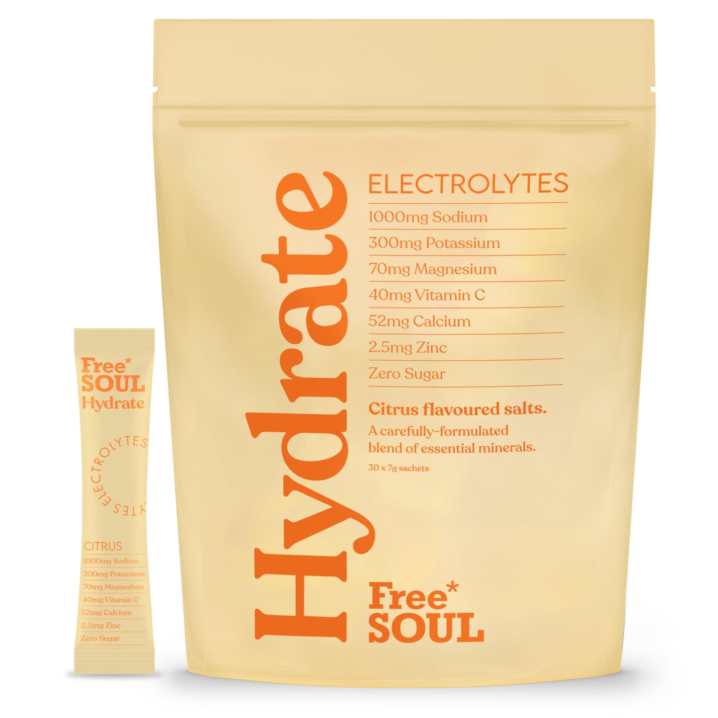 Free Soul Hydrate | Electrolyte Hydration Sachets with Sodium, Magnesium, Vitamin C, & More | Zero Sugar, Advanced Electrolyte Powder for Daily Use | Citrus Salt Flavour | 30 Sachets