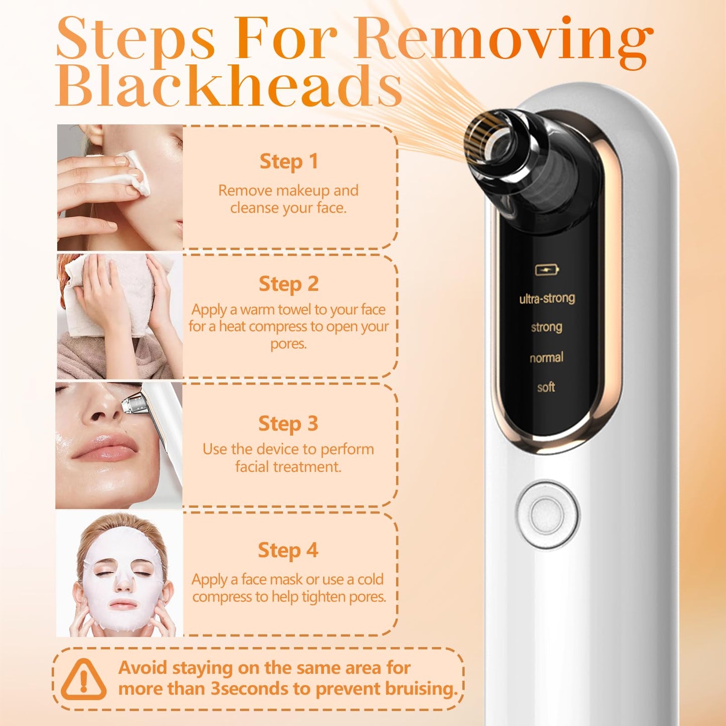 Yccu Blackhead Remover Vacuum 4 Suction Power Mode Blackhead Remover Tool Rechargeable Black Head Remover for Face with 4 Suction Heads Pore Vacuum Cleaner Acne Pimple Whitehead Extractor