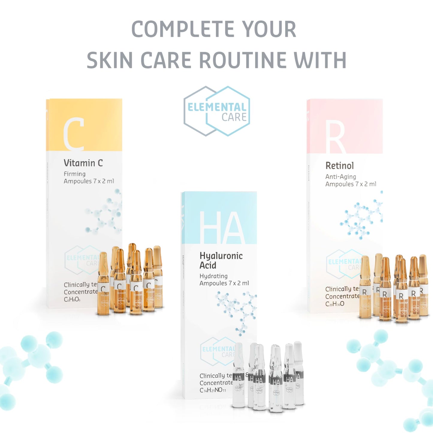 Hyaluronic Acid Serum for Face, 155% Skin Hydration in 1h - Anti wrinkle Face Care for a Natural Face Lift, Face Serum for Women & Men -7x2ml Ampoules - Clinically Tested Skincare by Elemental Care