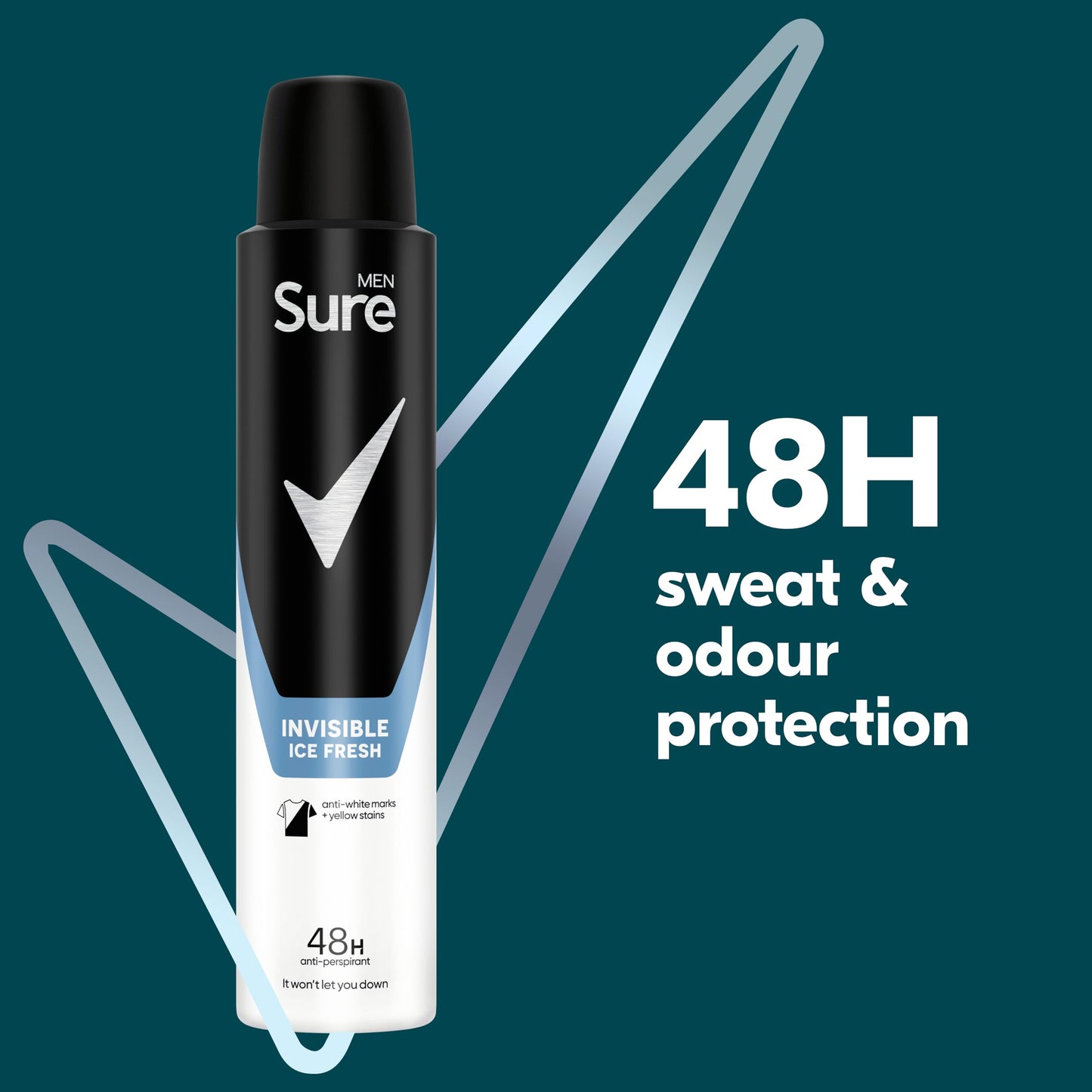 Sure Men Invisible Ice Fresh Anti-Perspirant Aerosol deodorant for men that protects against white marks and yellow stains for 48-hour sweat and odour protection 6x 200ml