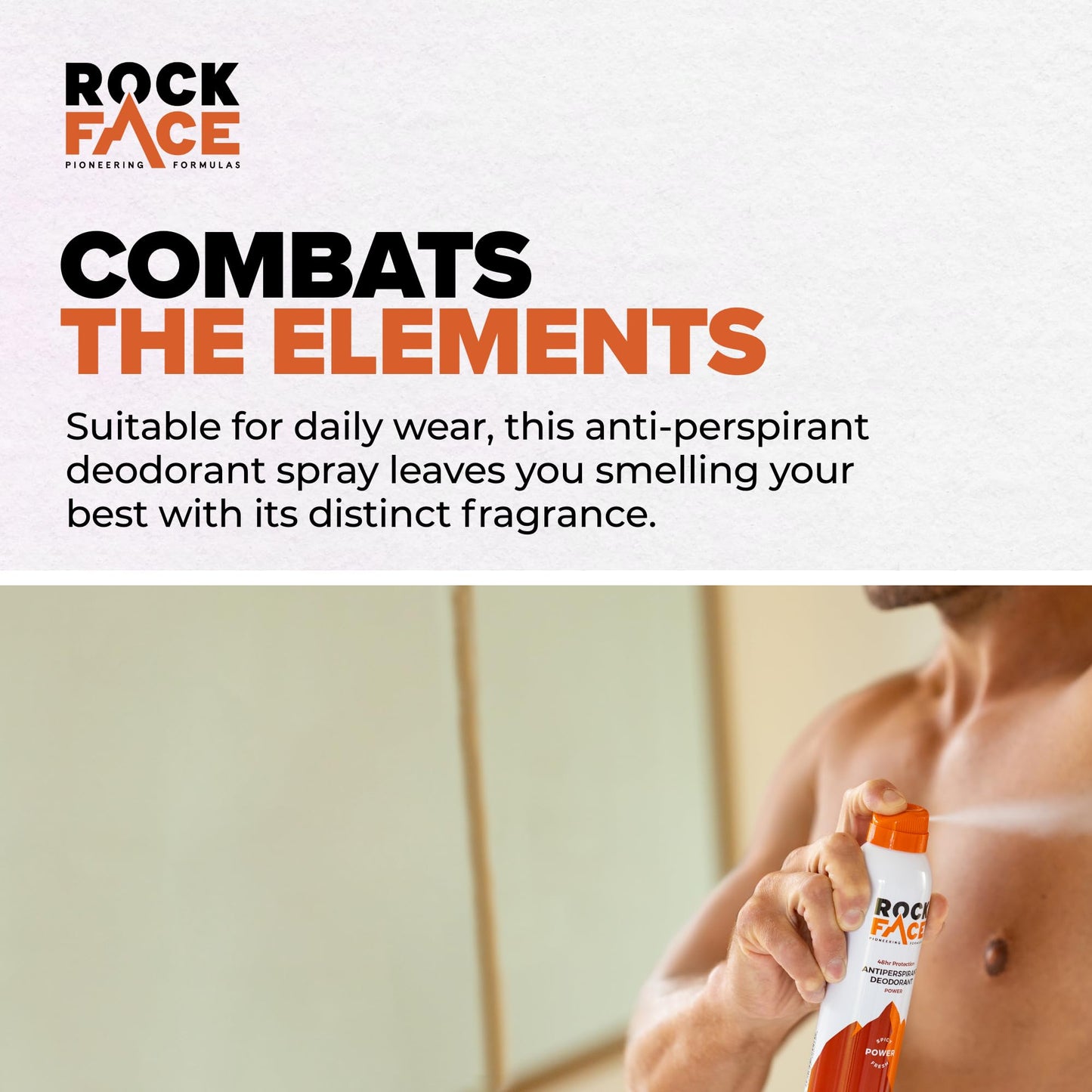 Rock Face Antiperspirant Deodorant for Men - Power Spicy Oriental Scent, 200ml Spray, 48 Hour Protection, Non-Staining, Multipack of 6