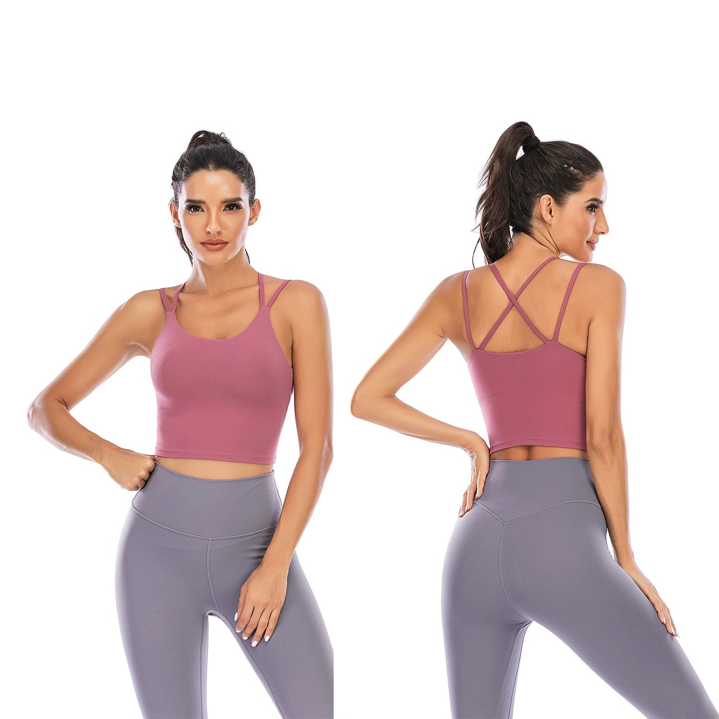 ZAIQUN Women Padded Sports Bra Wirefree for Fitness Workout Running Shirts Yoga Tank Top Rose Purple