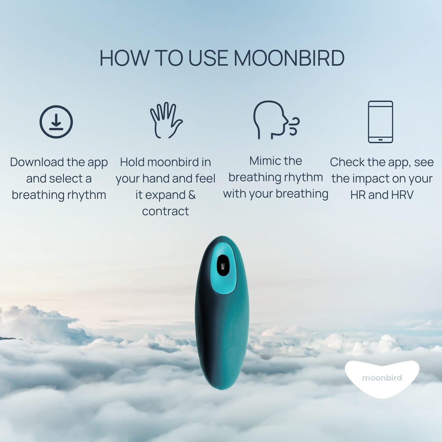 Moonbird Breathing & Meditation Device - Instant Stress Relief, Anxiety Relief, Relaxation for Women & Men - Helps with Better Sleep, Stress, and Overall Health - Blue Green