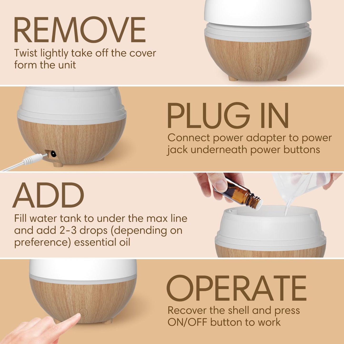 SALKING Essential Oil Diffuser, 100ml Small Aromatherapy Ultrasonic Cool Mist Humidifier with Warm White Lights, Auto Shut-Off Function, for Office Home