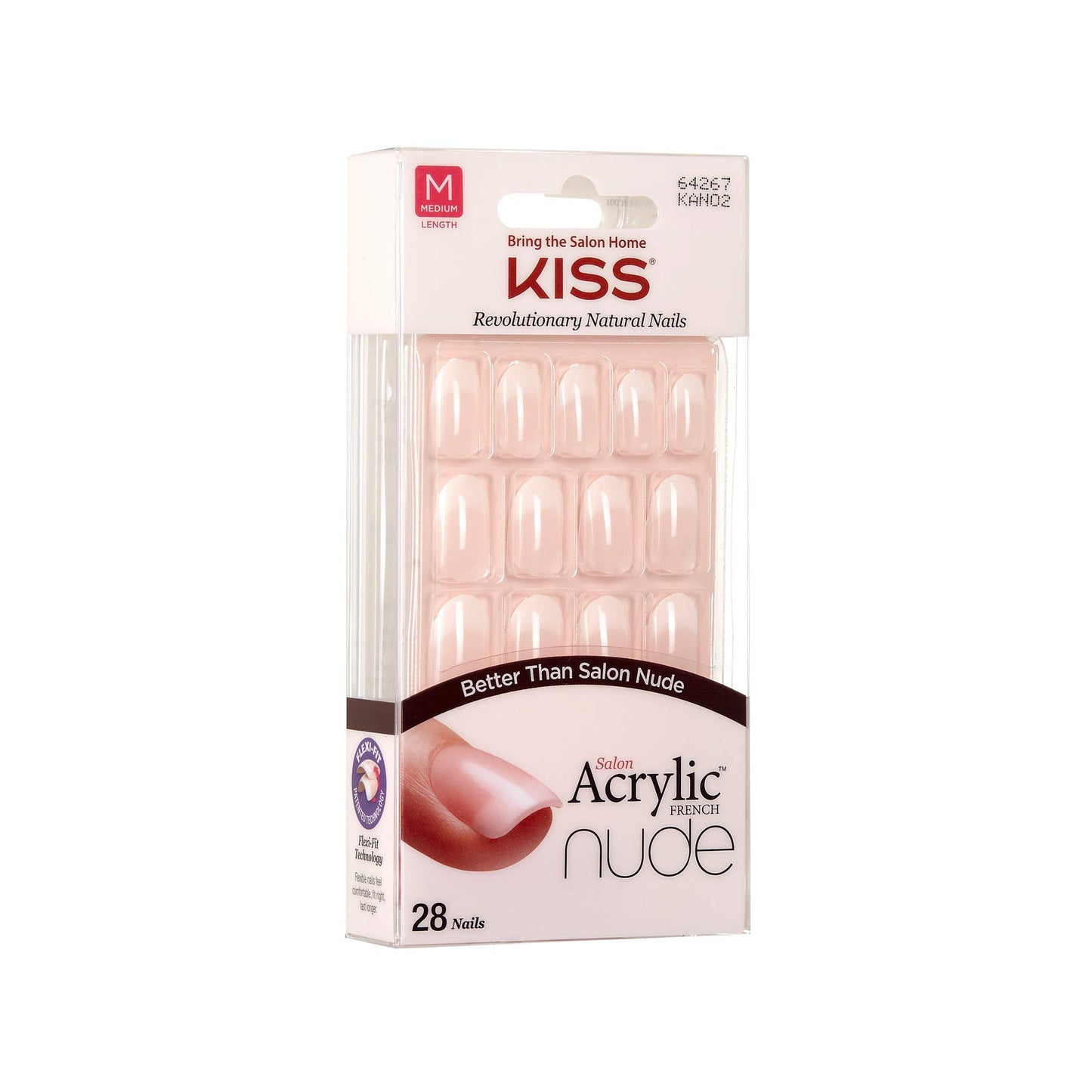 KISS Salon Acrylic French Nude Collection, Graceful, Medium Length Nude Fake Nails, Includes 28 False Nails, Nail Glue, Nail File, and Manicure Stick (Packing May Vary)