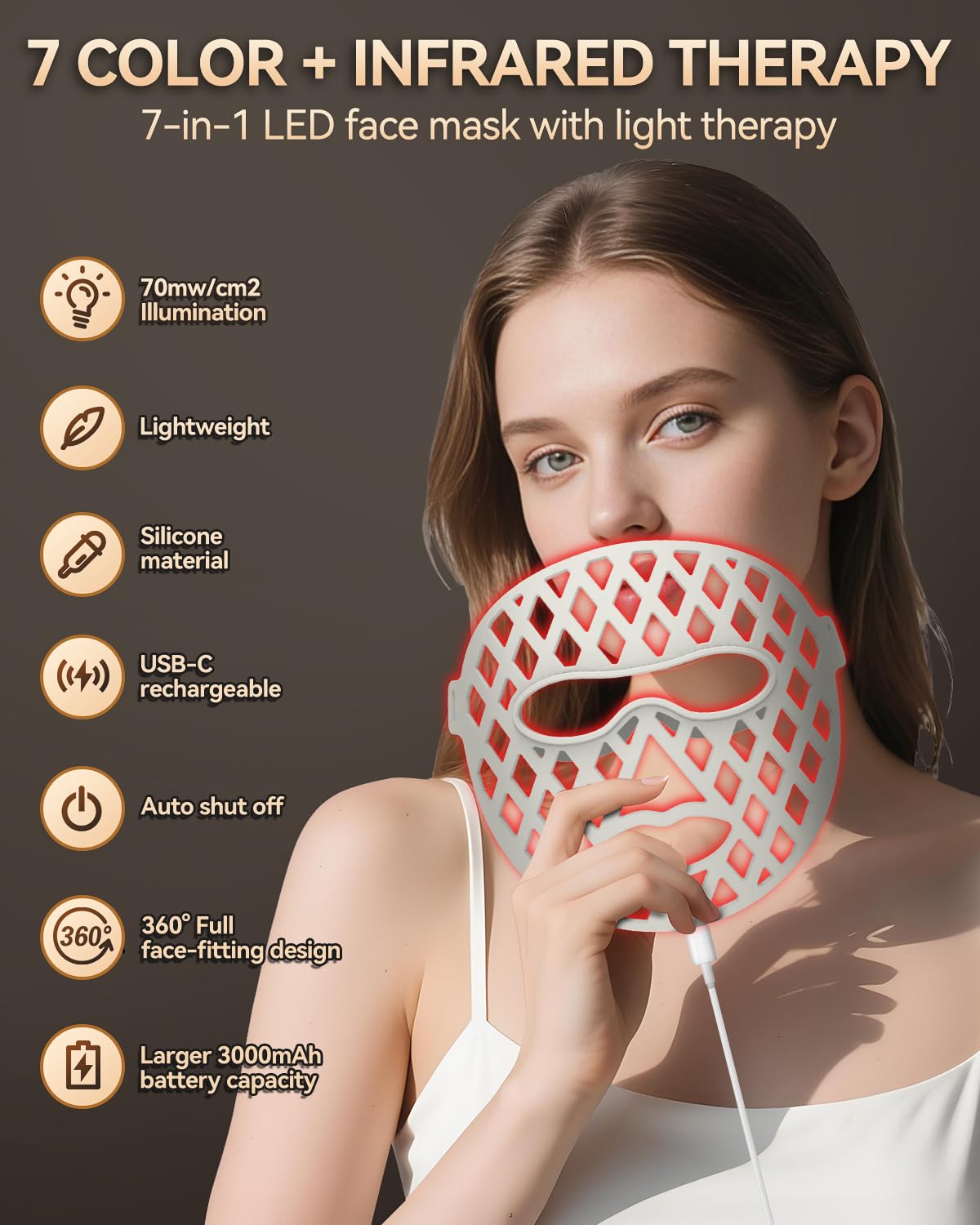 LUTDTRS LED Light Therapy Face Mask,7 Colors Light Beauty Facial Device Reusable Mask for Girl Skin Tightening Acne Treatment Anti-Aging Smooth Wrinkles Fine Lines and Skin Repair Home Skincare