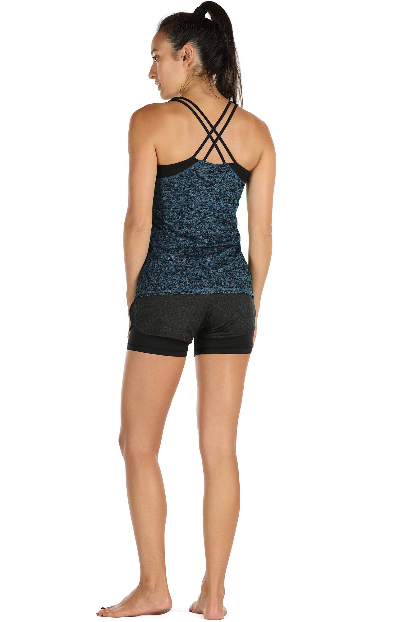 icyzone Women's Workout Yoga Tank Top with Built in Bra, Strappy Back Sports Fitness Tops (S, Royal Blue)