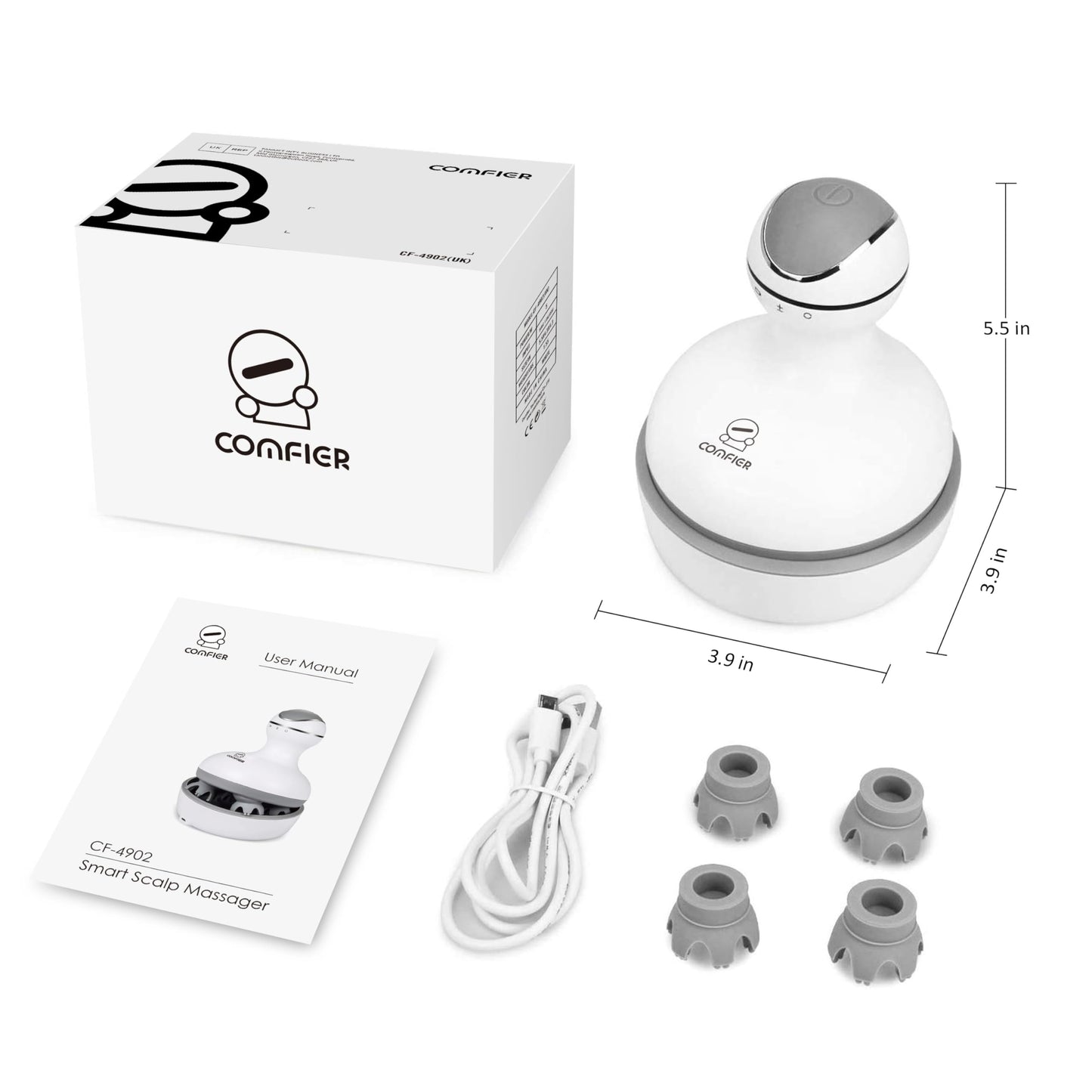 COMFIER Cordless Hair Scalp Massager, Electric Head Massager with Kneading 84 Massage Nodes, Handheld Portable Head Scratcher Massager for Hair Growth, Deep Clean and Stress Relax, Gifts for Women Men