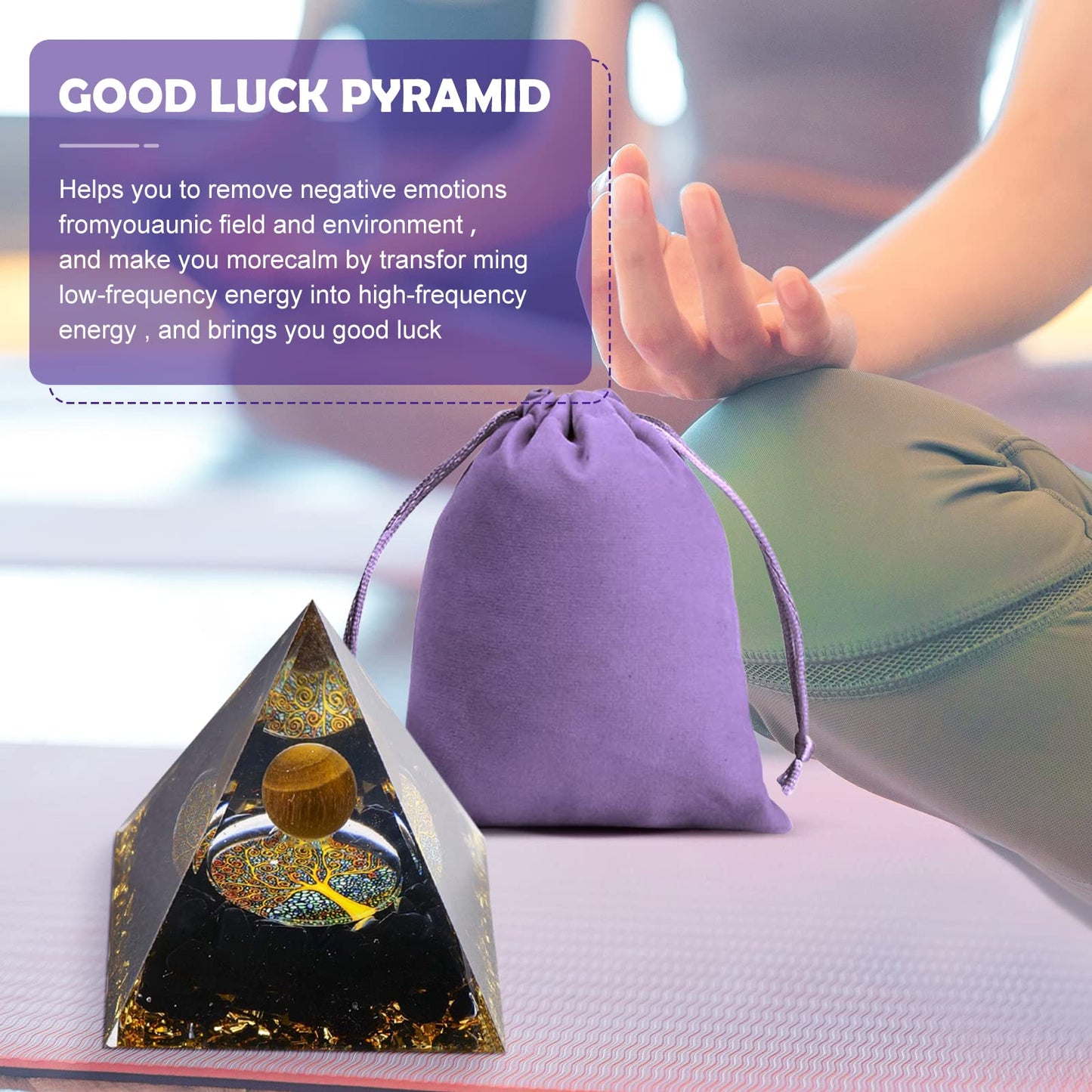 Obidodi Crystal Pyramid, Moonstone Ogan Chakra Energy Tower, Positive Generator, Nature Reiki Crushed Stone Jewelry for Healing Meditation Balance (Tiger Eye Stone)