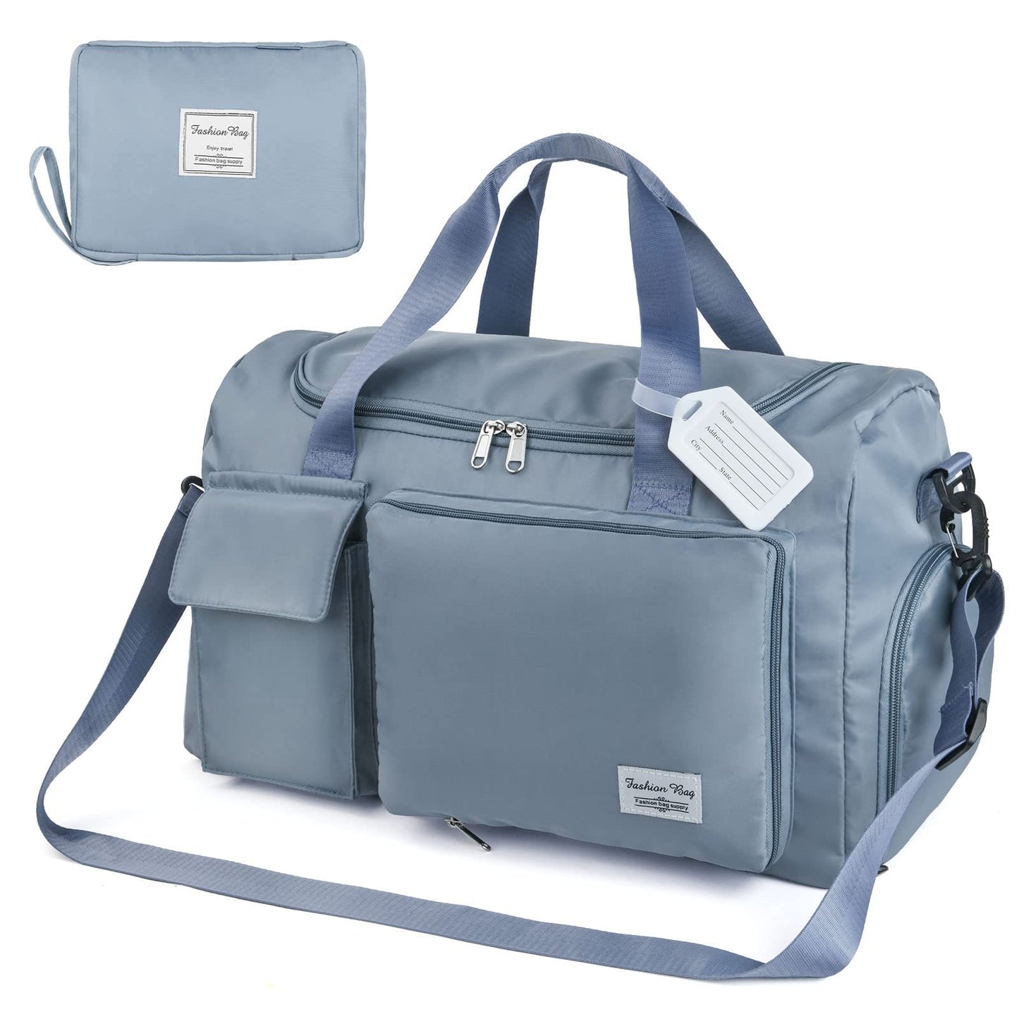 Travel Duffel, Foldable Gym Overnight Weekend Bags for Women - Lightweight with Separation, Large Holdall Cabin Bag - Blue