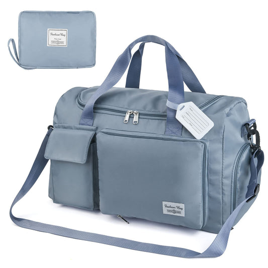 Travel Duffel, Foldable Gym Overnight Weekend Bags for Women - Lightweight with Separation, Large Holdall Cabin Bag - Blue