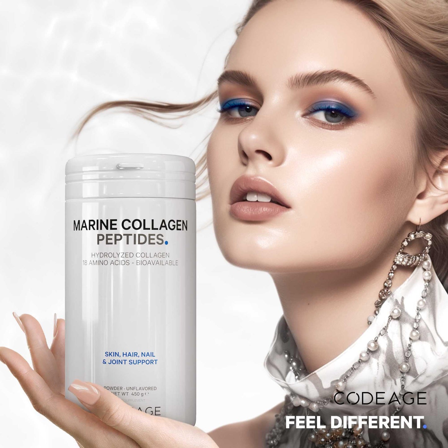 Codeage Marine Collagen Powder - Hydrolyzed Fish Collagen Peptides - Type 1 & 3 Collagen Protein Supplement – 50 Servings, Amino Acids for Skin, Hair, Nails - Non-GMO, 450 Grams