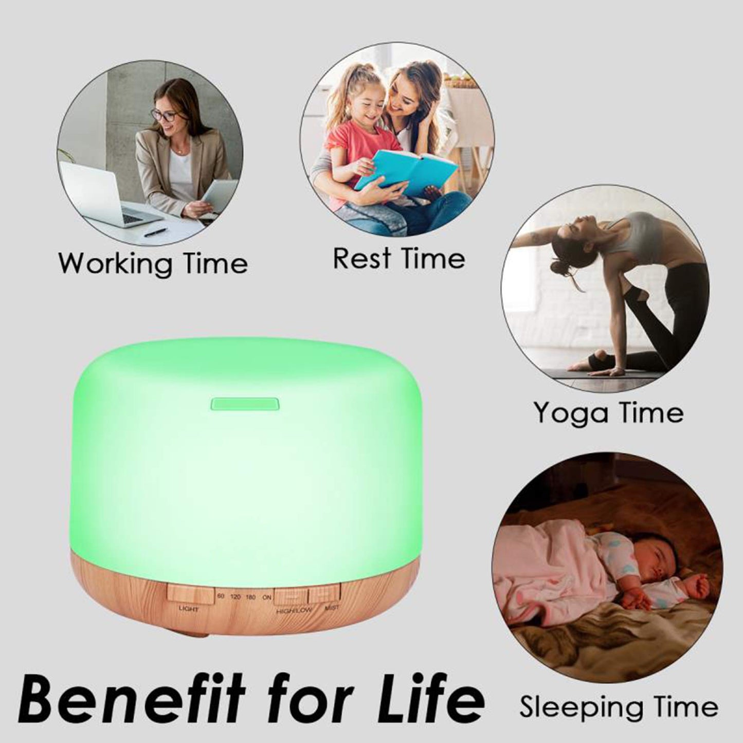 Diffuserlove Essential Oil Diffuser 500ML Remote Control Aromatherapy Diffuser Cool Mist Humidifiers 7 LED Night Light for Home Office SPA Yellow