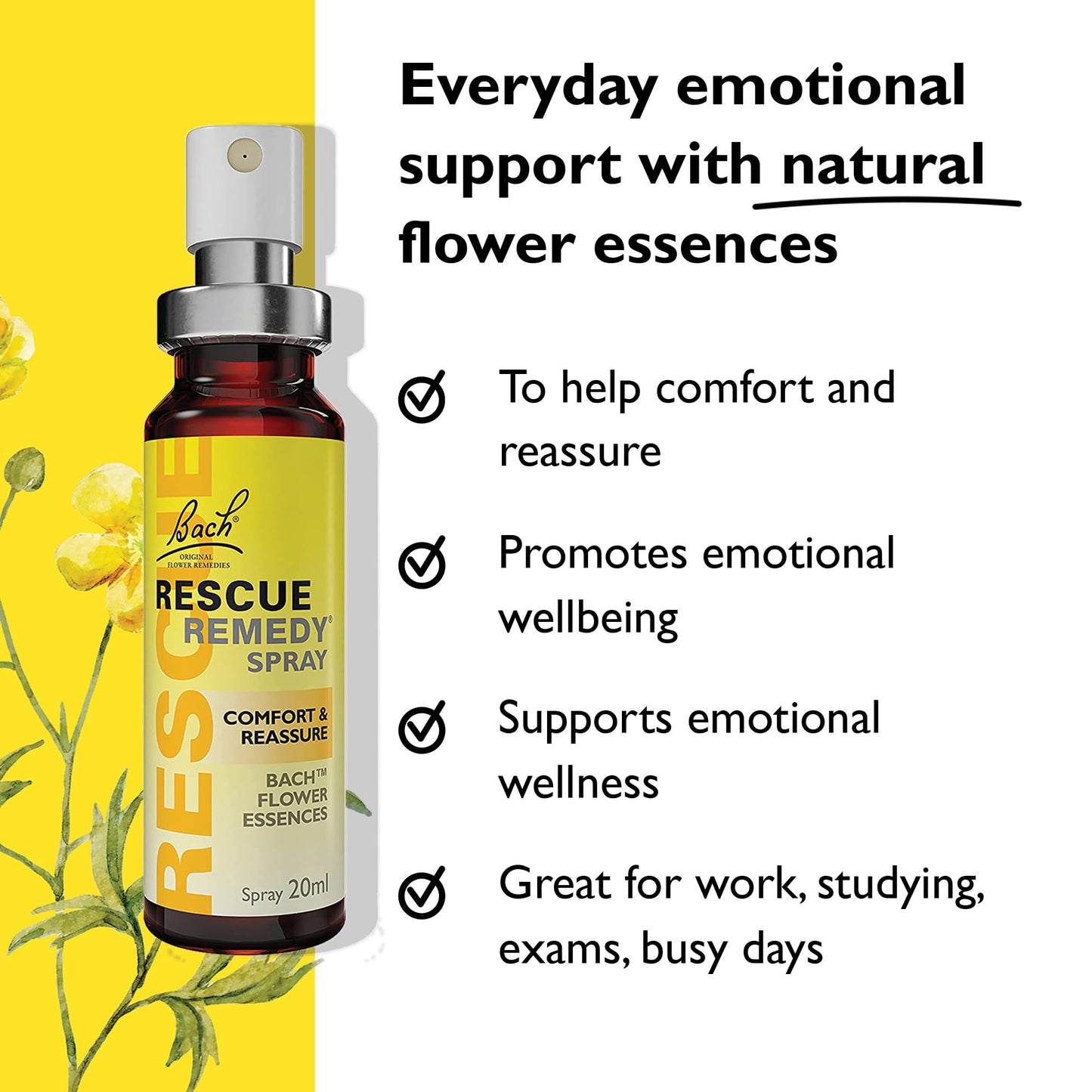 Rescue Remedy Comfort & Reassure Spray, Supports Calming Emotional Wellness in Times of Emotional Demand & Daily Challenges, Support in a Stress Full Moment, Flower Essence Formula