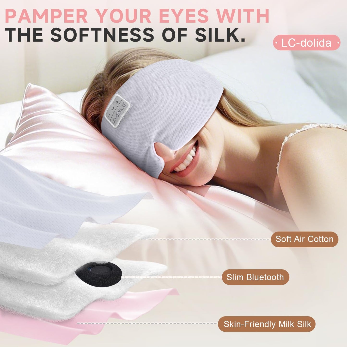 LC-dolida Bluetooth Sleep Mask Headphones, Upgraded Widened Bluetooth Sleep Headphones 100% Blackout Eye Mask Headphone with HD Speakers, Sleeping Headphones Birthday Gift for Women Men