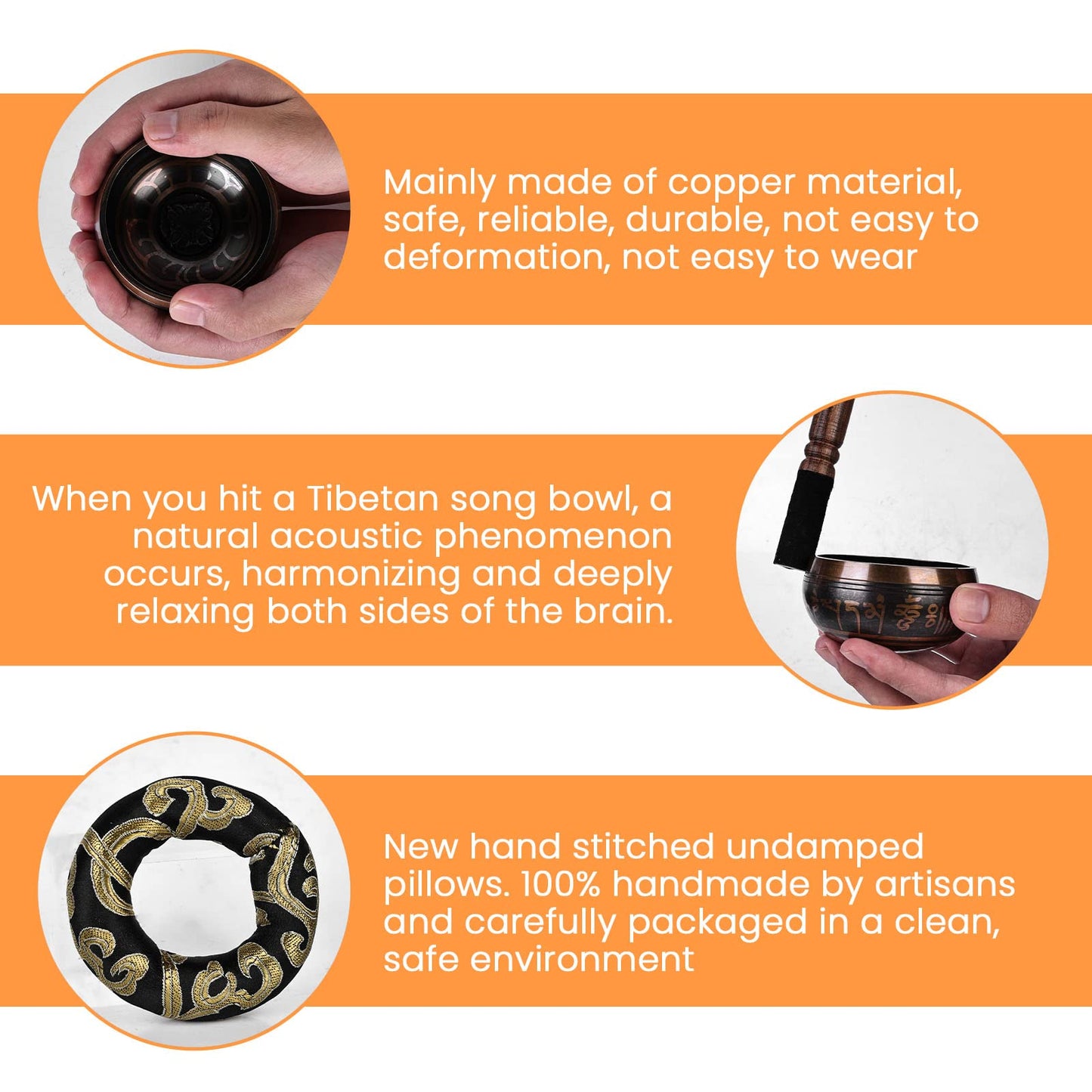 Tibetan Singing Bowls Meditation Set: Large Singing Bowls Set of 3 Pcs with Singing Bowl and Silk Cushion and Mallet, Sound Healing Bowl Meditation Set for Meditation, Yoga, Chakra, Meditation Gifts