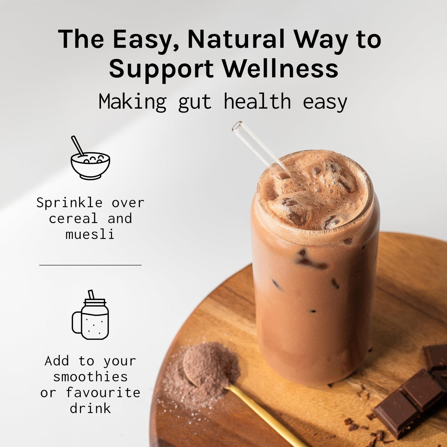 Biomel Complete Gut - Belgian Chocolate - 4 in 1 Gut Health Powder with Diverse Fibres - 450g/30 Servings - Vegan Friendly - Gluten Free - Live Cultures for Gut Health - Delicious & Effective