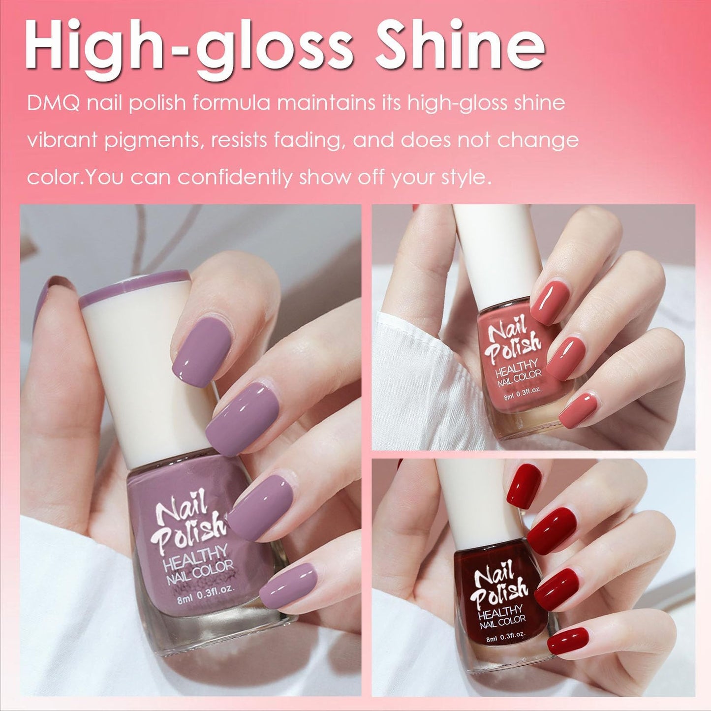 DMQ Nail Polish Set, 6Pcs Quick Dry & Long Lasting Nude Pink Red Nail Varnish - Non-Toxic Water Based Holographic Nail Polish Gel - No Need UV Nail Paint for DIY Nail Art Manicure at Home 8ML