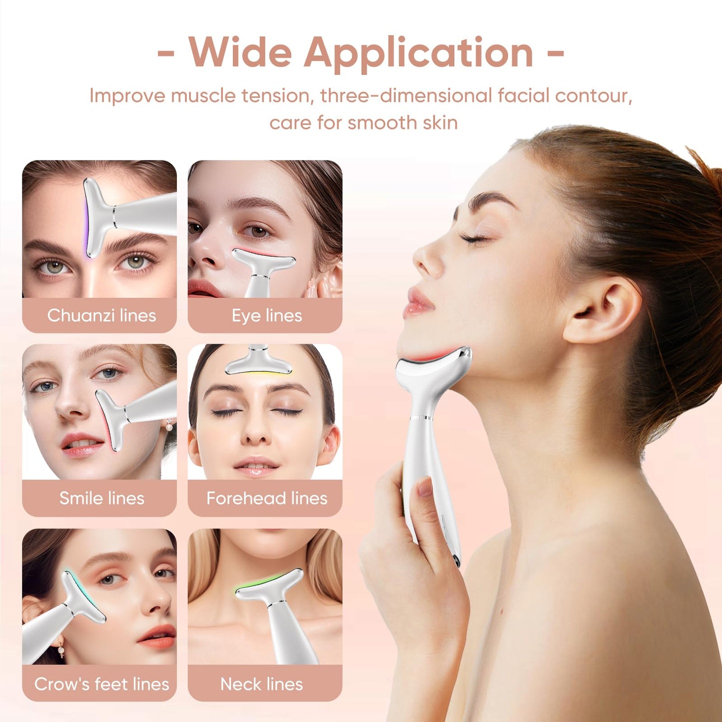 Face Lifting Facial Massager Device：Electric Skin Face Lift 6 Modes 7 LED - 42°C EMS Microcurrent Massager Skin Tightening Neck Lift Device -Anti-Wrinkle Facial Care Lifting Toning Firming for Women