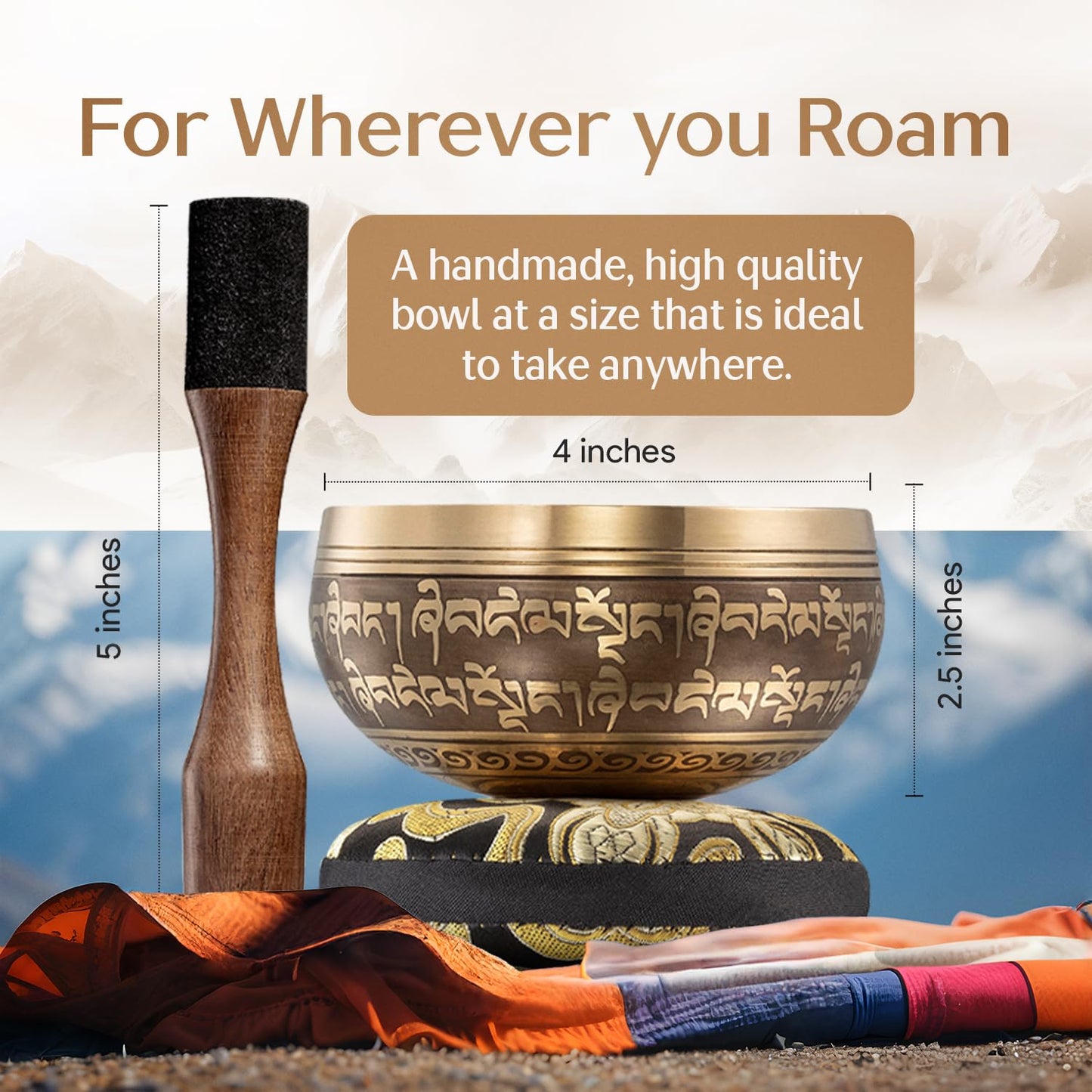 Tibetan Singing Bowl Set – Authentic Hand-Tuned Sound Bowl for Meditation – Complete Meditation Bowl Kit with Cushion, Mallet, and Guide – Perfect Singing Bowl for Yoga, Relaxation, and Sound Healing