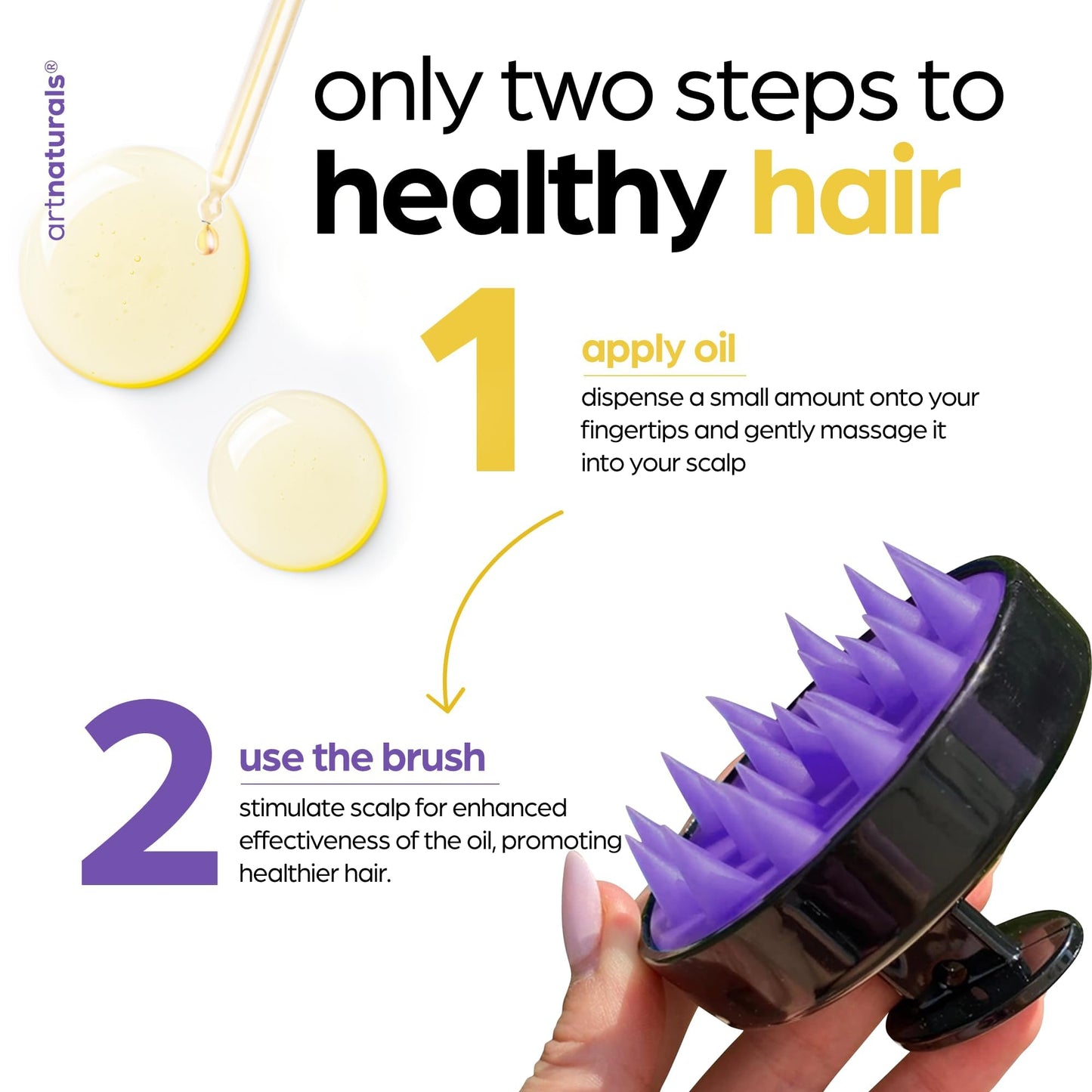 Artnaturals Organic Rosemary Castor Hair Oil + Scalp Massager 118ml ounces with Coconut & Olive Oil for Dry, Damaged & Split End