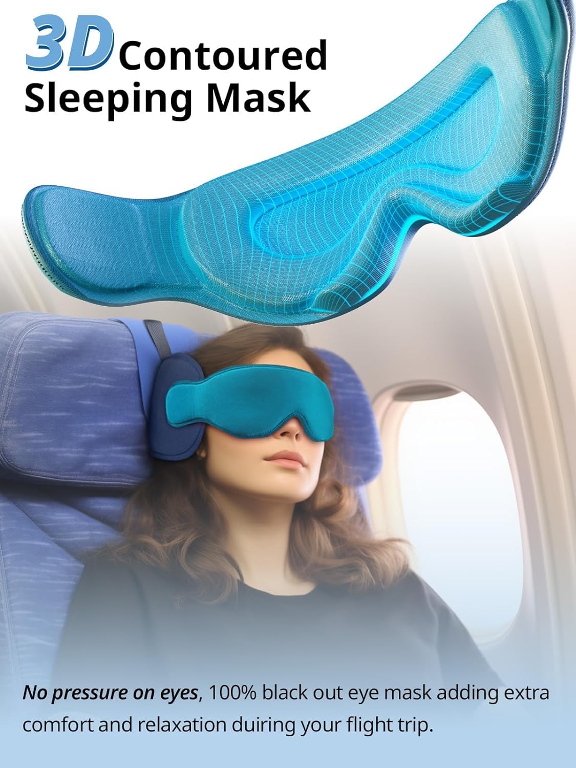 Inspireyes Travel Pillows for Airplanes, Airplane Head Strap with Sleep Eye Mask, 360° Suooprt Headrest, Travel Accessories for Long Flight, Car Road Trip, Light Black