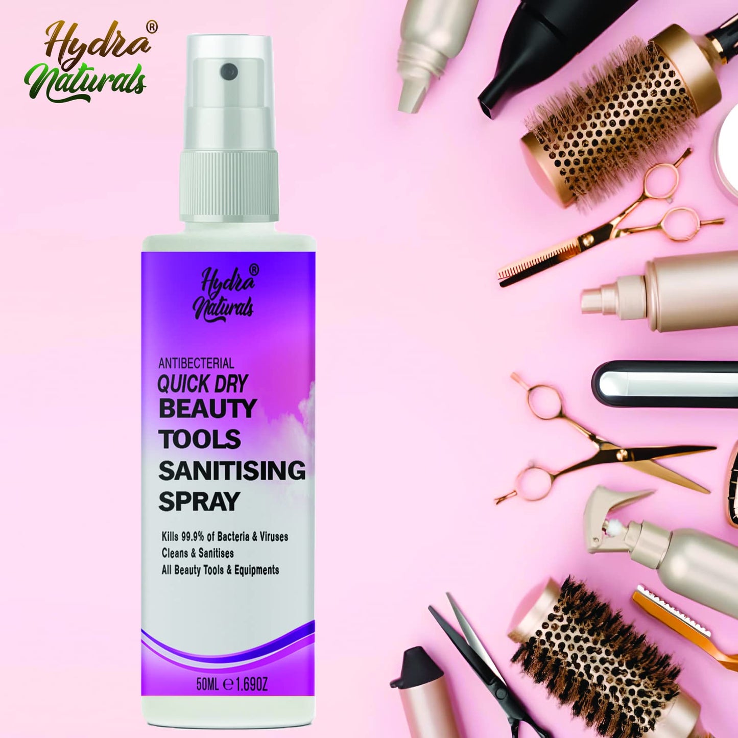Makeup Tools Cleaner Spray Quick Dry, Derma Roller Disinfectant Steriliser Kills 99.9% of Bacteria, Cosmetic Brush Make Up Remover Skin Needling Rollers & Micro Needling Antibacterial, Antifungal 50ml