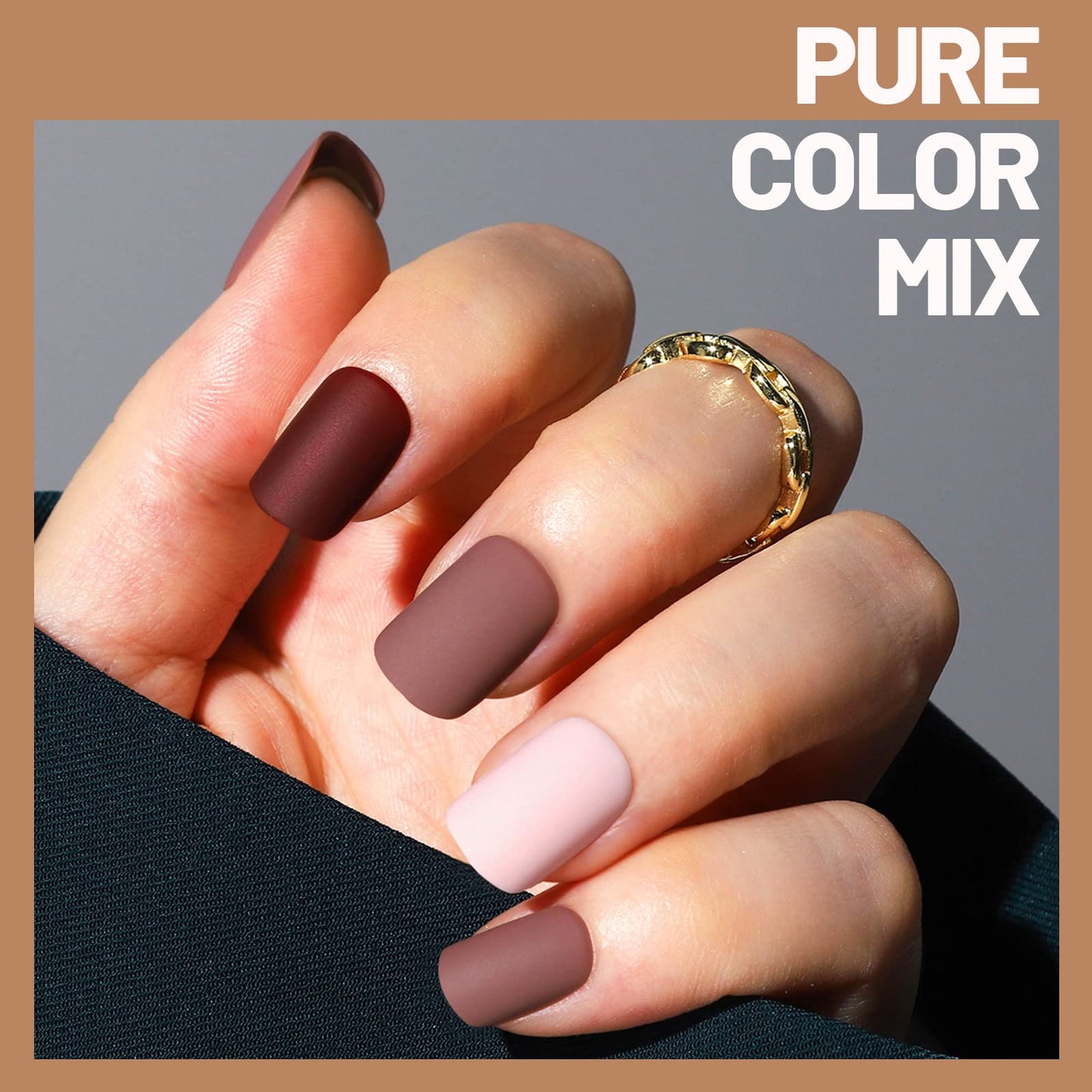 Short Press on Nails, Teenitor 288Pcs Matte Acrylic Short Square Fake Nails Full Cover, Glitter Press-On False Nails
