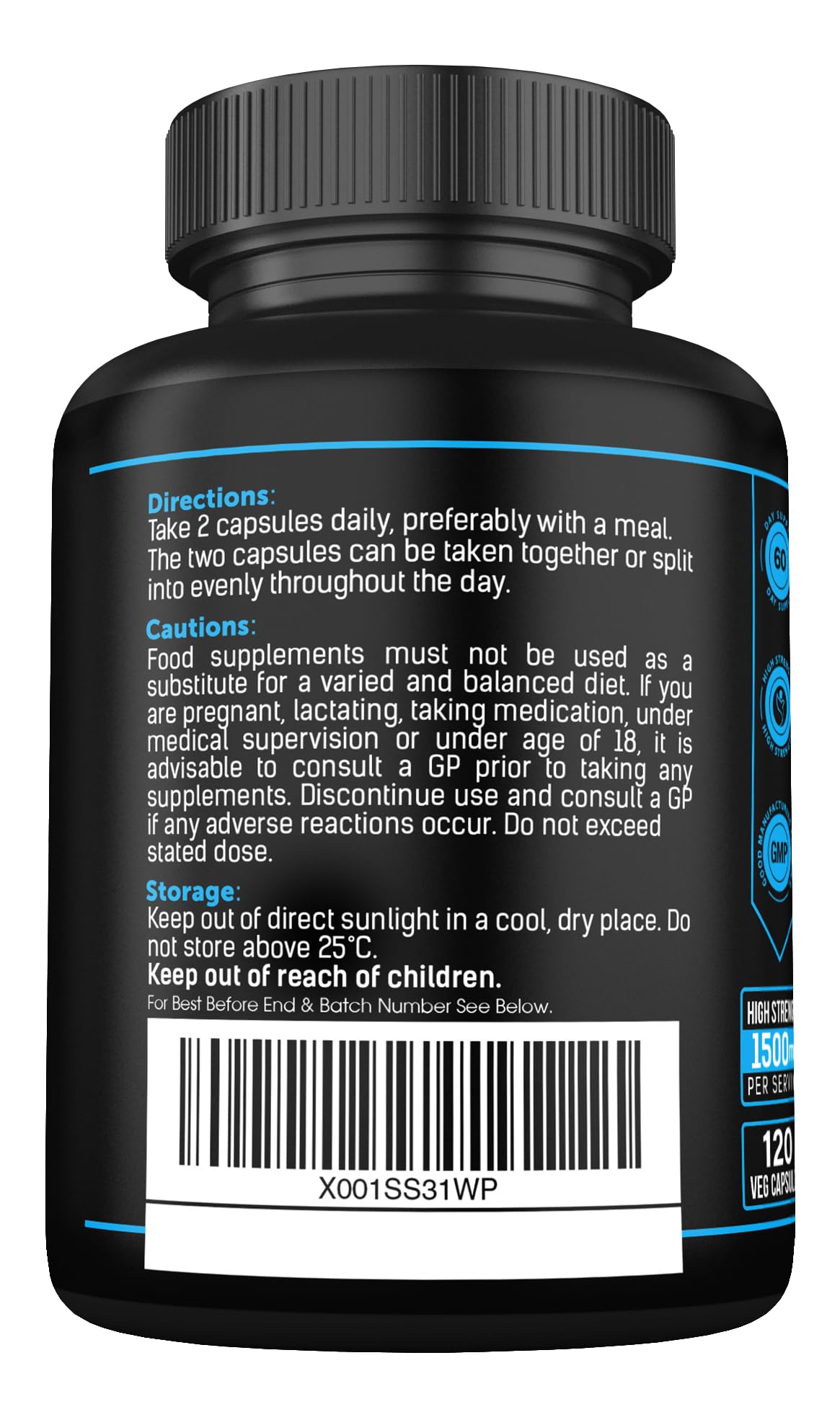 Taurine Supplement 1500mg Capsules Per Serving - Added Magnesium Glycinate, Vitamin B6, B3 and Vitamin D3-120 High Strength Taurine Capsules - (2 Capsules Per Serving)