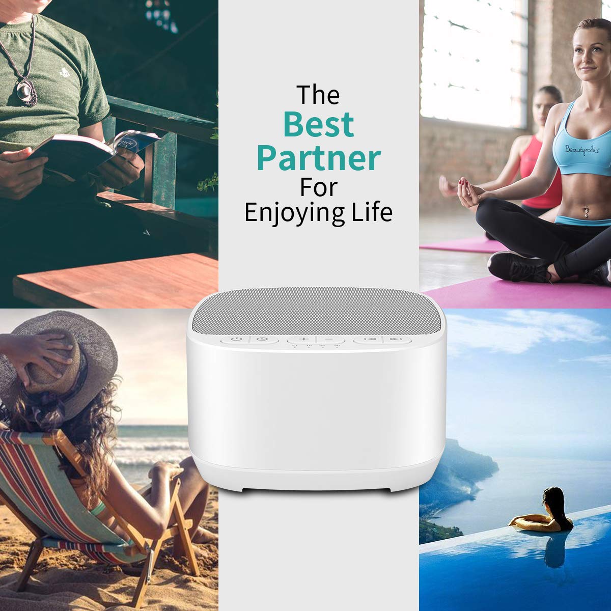 Magicteam Sleep Sound White Noise Machine with 40 Natural Soothing Sounds and Memory Function 32 Levels of Volume Sleep Timer Sound Therapy for Baby Kids Adults (White)