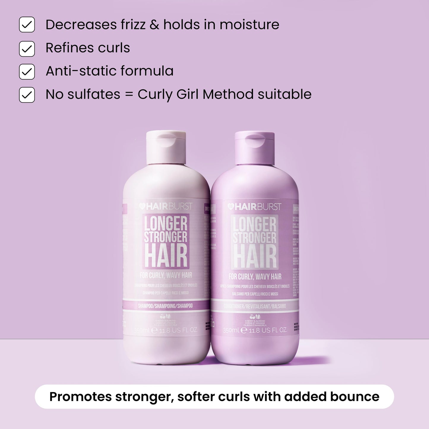 HAIR BURST Wavy & Curly Hair Shampoo and Conditioner Set — Sulfate, SLS, Paraben Free, CGM Approved - Nourishing Amino Acids, Almond Extract & Cherry Oil - Curl Enhancing, Frizz Control & Moisturising