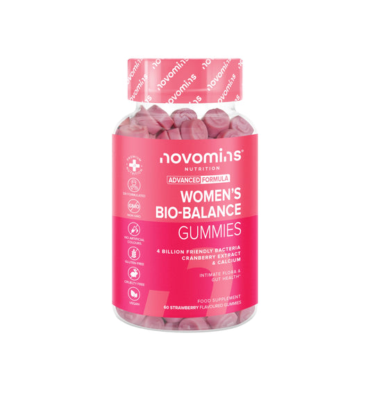 Women's Bio Balance Gummies - 4 Billion Friendly Bacteria Probiotics for Women with Cranberry Supplements - Feminine Balance Gummies Advanced Multi-Strain Formulation - 60 Count Gummies - Novomins