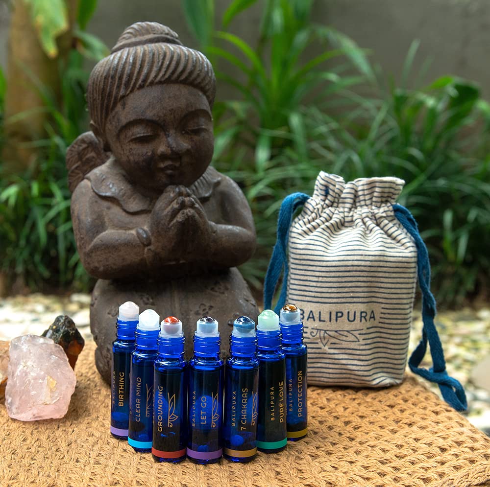 BALIPURA - Aura Crystal Roll on Mix Variants - Natural Healing Oils Sets for Women or Men - Relaxing Gifts Essential Oil Blends
