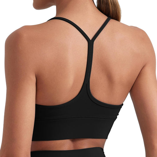 Memoryee Sports Bras Women High Impact Y-Back Non Wired Seamless Padded Halter Neck Comfort Ladies Bralettes Gym Top for Workout Yoga Running Dance Black S