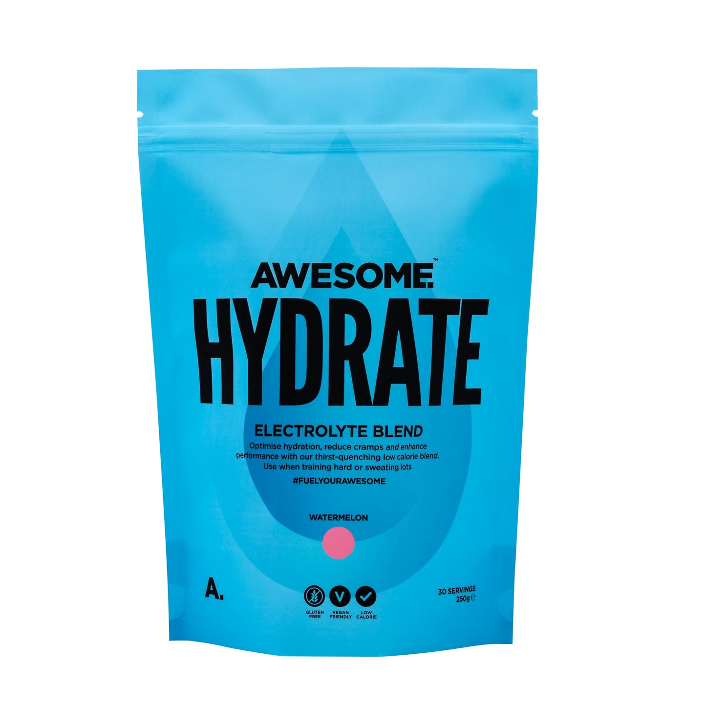 Awesome Supplements - Awesome Hydrate Watermelon - 250g Instant Electrolytes & Hydration - Low Calorie, Vegan & Gluten-Free