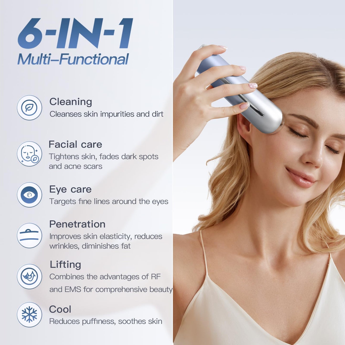 IBORRIA 2MHz Radio Frequency Skin Tightening, Aura2 Pro Face Massager Microcurrent Face Lift Device, Facial Massager Electric Face Sculptor, 90kHz EMS Face Lifting Machine, Skin Tightening (Blue)