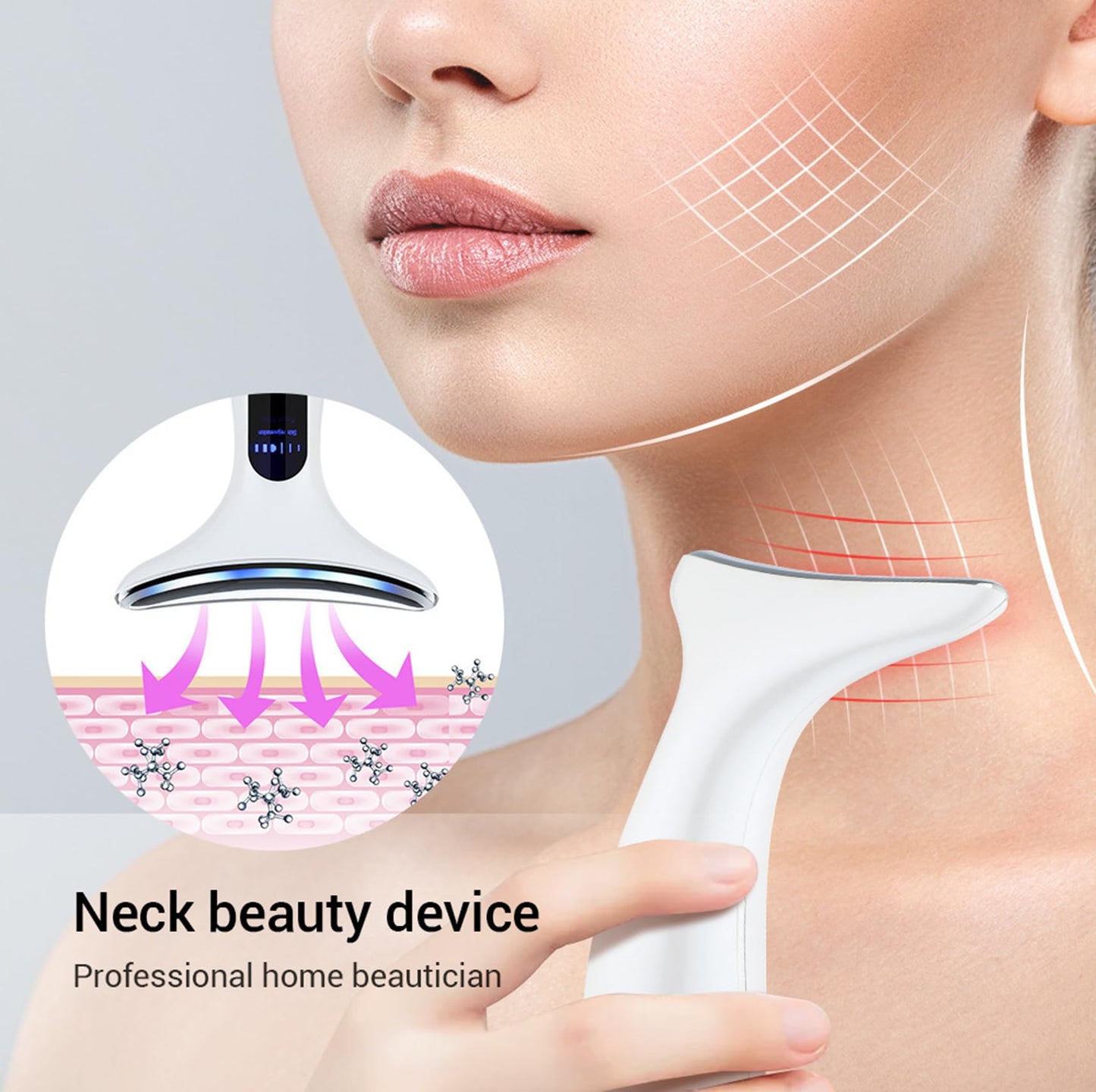 2025 New Face Massager Facial Lifting Device: Electric Neck Lift Machine 45°C ±5°C Heat EMS Microcurrent 4 Massage Modes Toning Devices Wand Anti-Wrinkle - Anti -Aging Face Sculpting Device，White