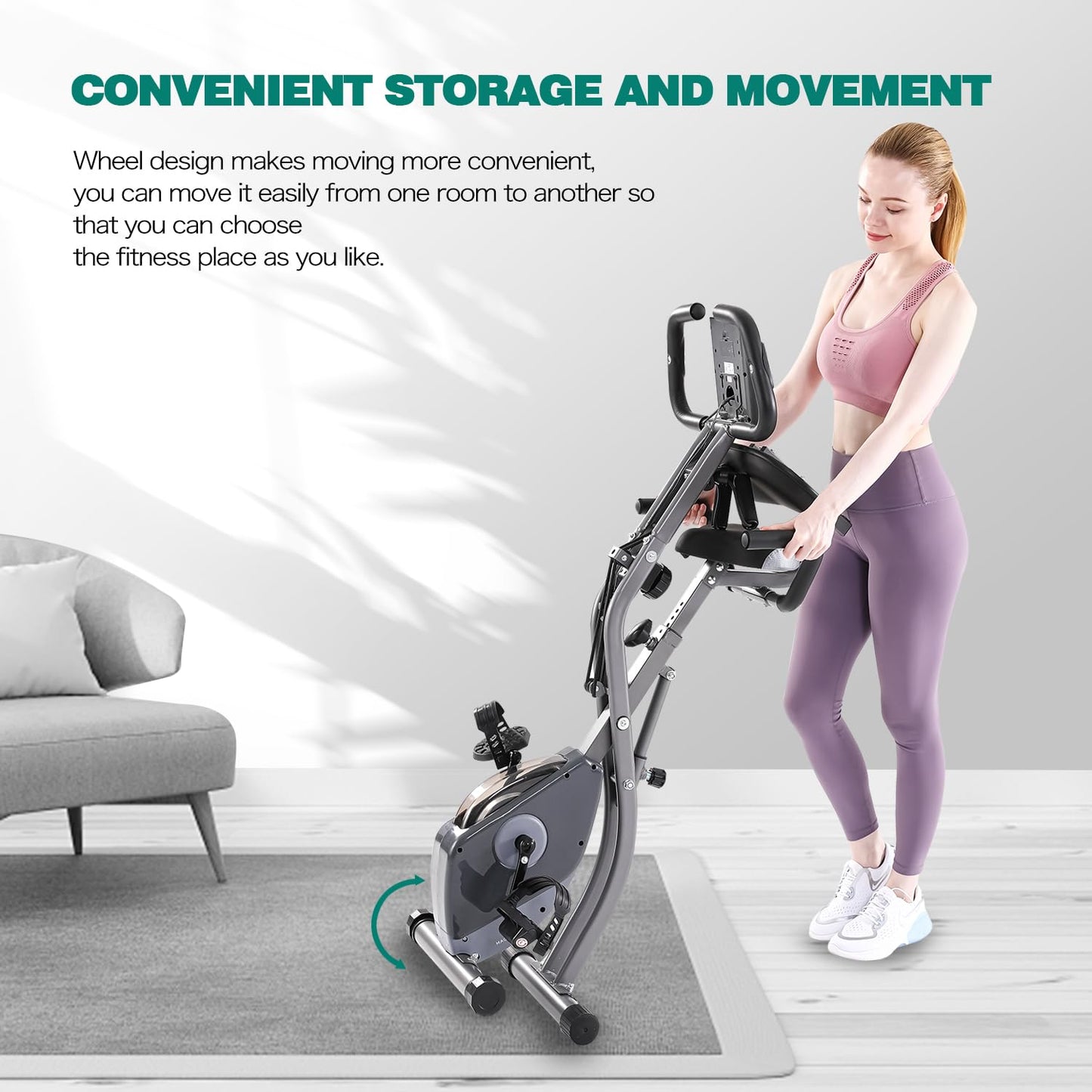 Folding Exercise Bike with 10-Level Adjustable Magnetic Resistance | Upright and Recumbent Foldable Stationary Bike is The Perfect Workout Bike for Home Use for Men, Women (Grey)