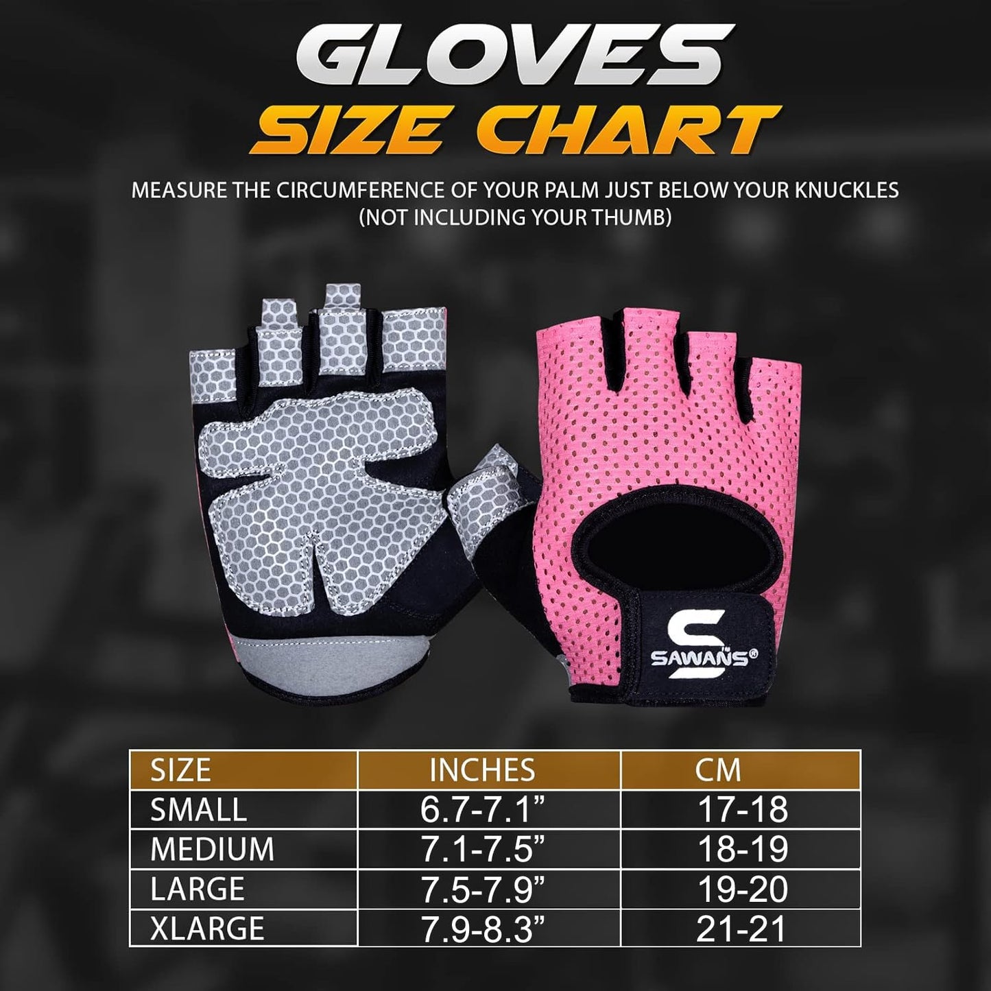 SAWANS Gym Gloves for Men & Women Weight Lifting Fitness Gloves Breathable Ladies Gloves Training Non-Slip Silicone Padded Palm Grip Protection Exercise Workout Cycling Pull ups Microfiber (Pink, M)