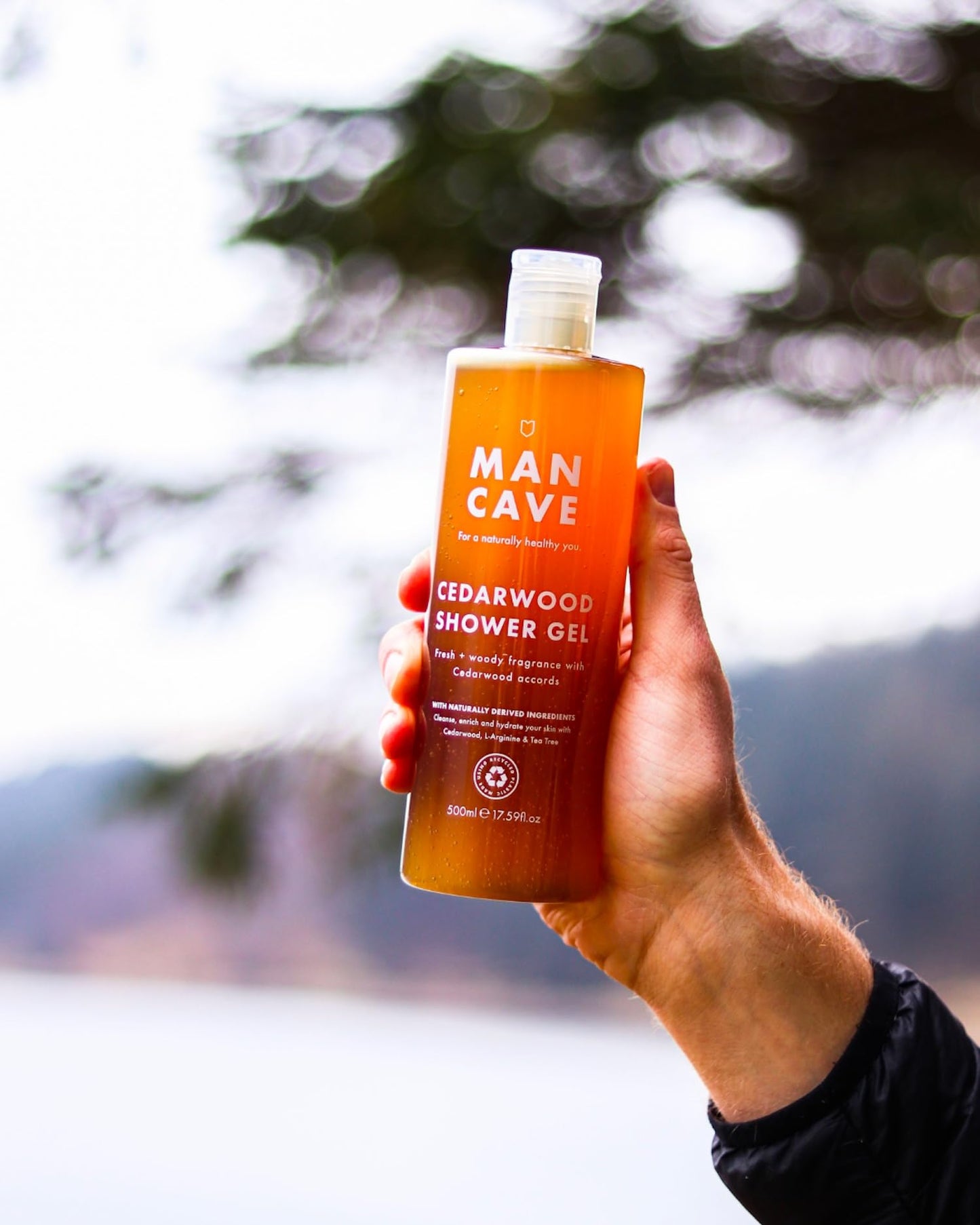 ManCave Cedarwood Shower Gel for Men, Fresh Woody Aroma with Eucalyptus and Pine Needle, Sulphate and Paraben Free, Natural, Vegan, Cruelty Free, 500 ml