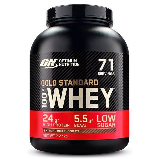 Optimum Nutrition Gold Standard Whey Muscle Building and Recovery Protein Powder With Naturally Occurring Glutamine and Amino Acids, Extreme Milk Chocolate, 71 Servings, 2.27kg, Packaging May Vary
