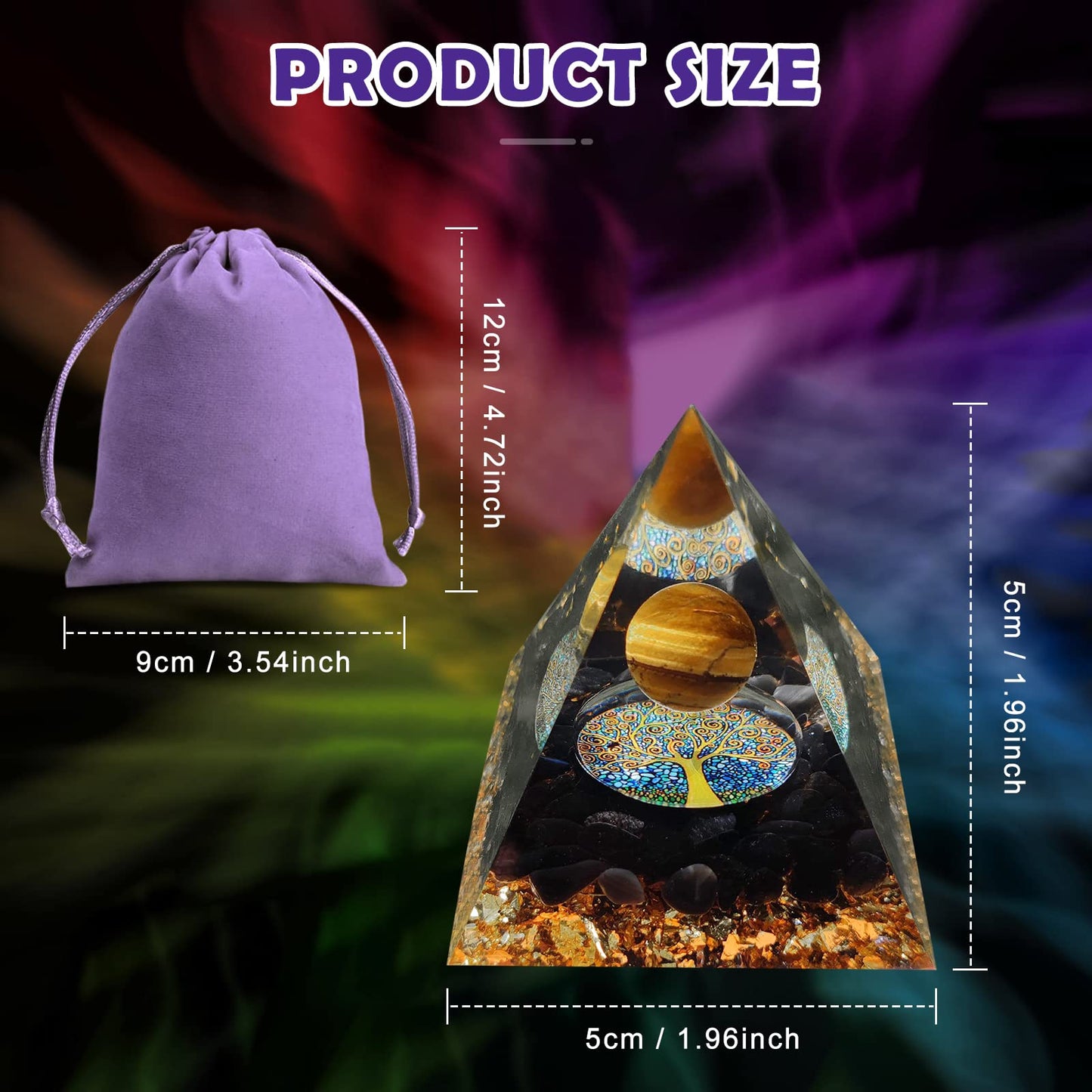 Obidodi Crystal Pyramid, Moonstone Ogan Chakra Energy Tower, Positive Generator, Nature Reiki Crushed Stone Jewelry for Healing Meditation Balance (Tiger Eye Stone)