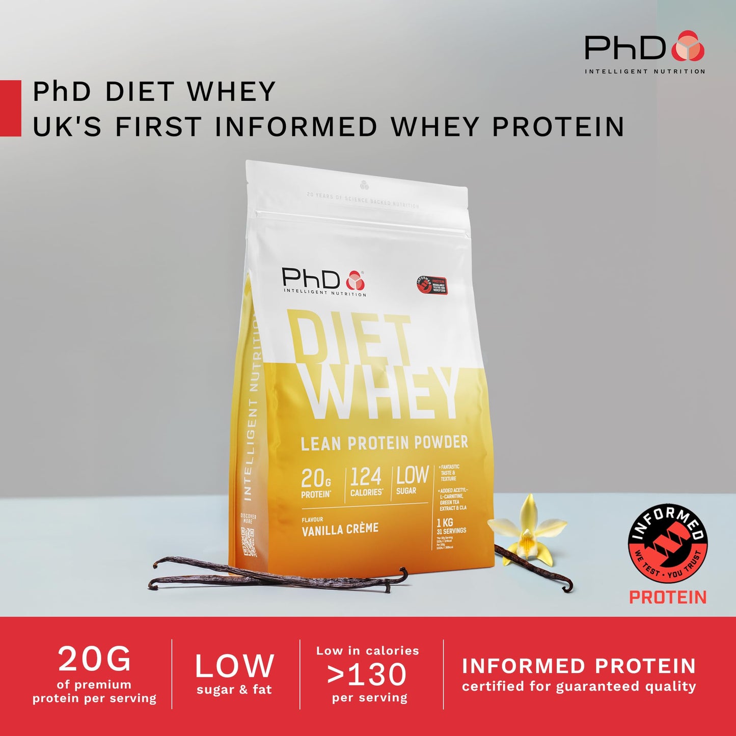 PhD Diet Whey Lean Protein Vanilla Crème 1 kg | TRYTLION