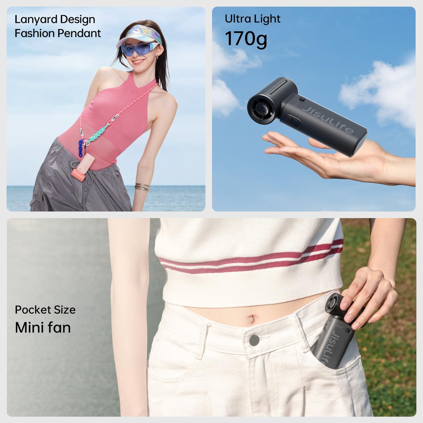 JISULIFE Portable Handheld Fan Life9, Turbo Power High Speed Air [18H Max Cooling Time], 5 Gear Wind, 5000mAh Rechargeable, Mini Pocket Design, Personal Fan for Travel Concerts Cruise Makeup - Black