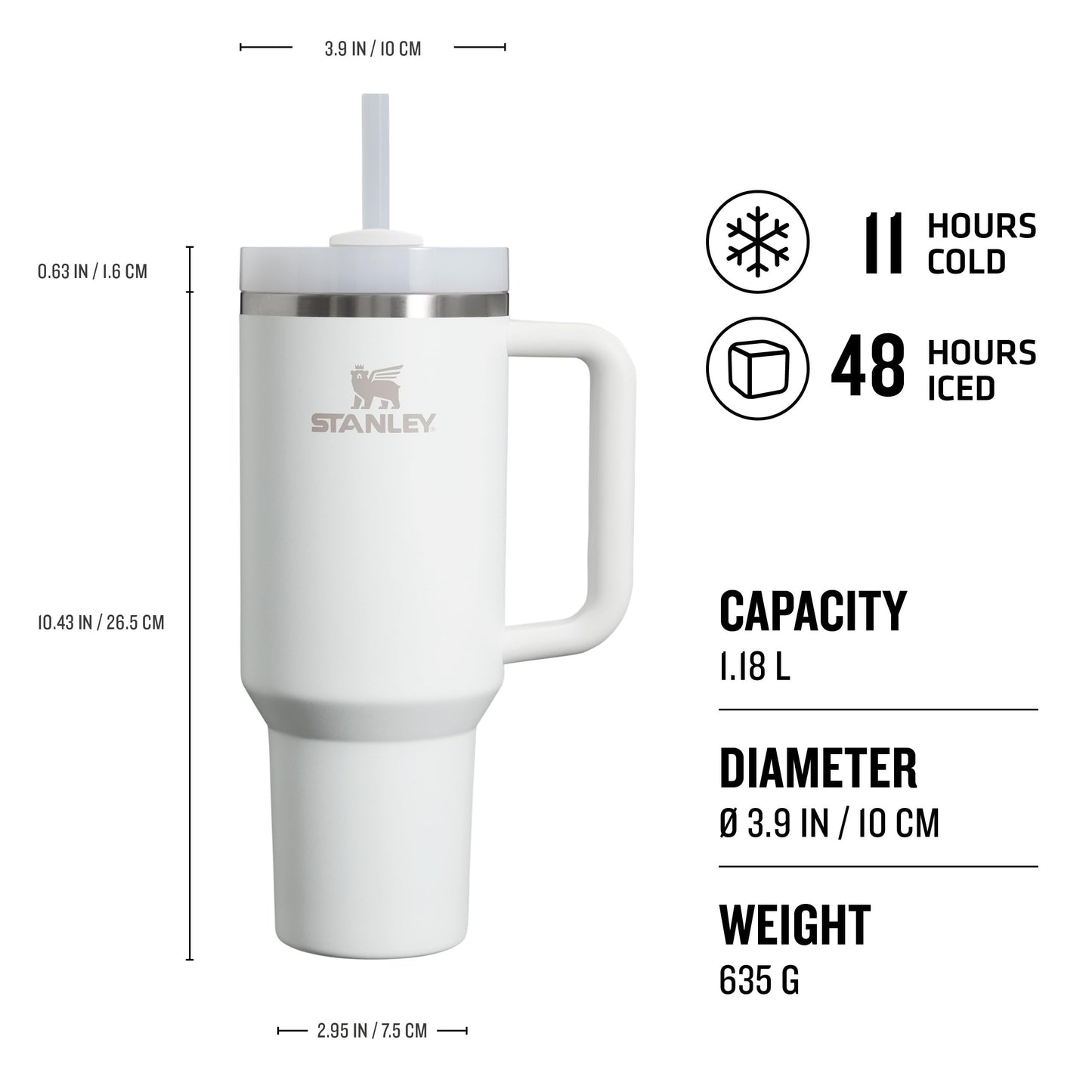Stanley Quencher H2.0 Flowstate Tumbler 1.2L - Cold For 11 Hours - Iced For 48 Hours - Metal Water Bottle With Straw, Handle And Lid - Dishwasher Safe - Travel Mug For Cold Drinks - Frost