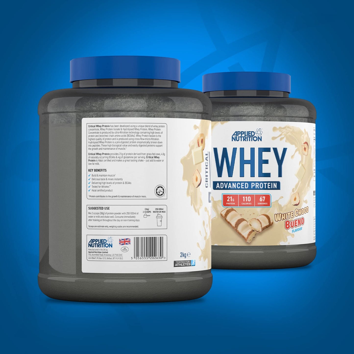 Applied Nutrition Critical Whey Protein Powder 2kg - High Protein Powder, Protein Milkshake, Muscle Building Supplement with BCAAs & Glutamine (2kg - 67 Servings) (White Choco Bueno)