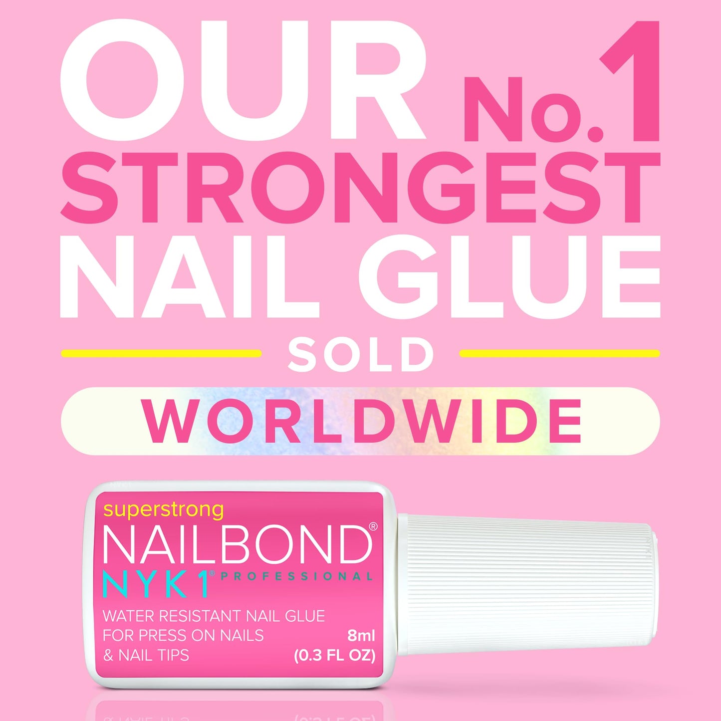 Super Strong Nail Glue for Press On Nails, Tips & False Nails (8ml) NYK1 NailBond Brush On Nail Glue Extra Strong for Press Ons, Tips & Acrylics - Long Lasting, Maximum Strength, Mess-Free Application