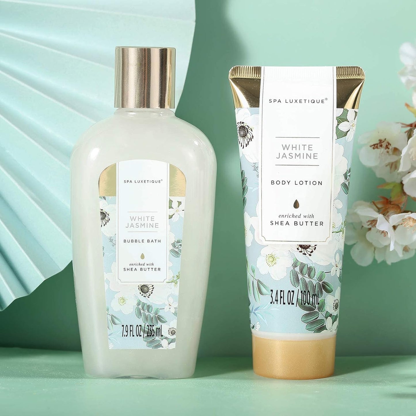 Bath Sets for Women-Spa Luxetique Spa Gift Set,15pcs Jasmine Luxury Bath Gift with Essential Oil, Bubble Bath, Body Butter, Gifts for Mum, Womens Gift Sets, Birthday Gifts for Her, Mothers Day Gifts